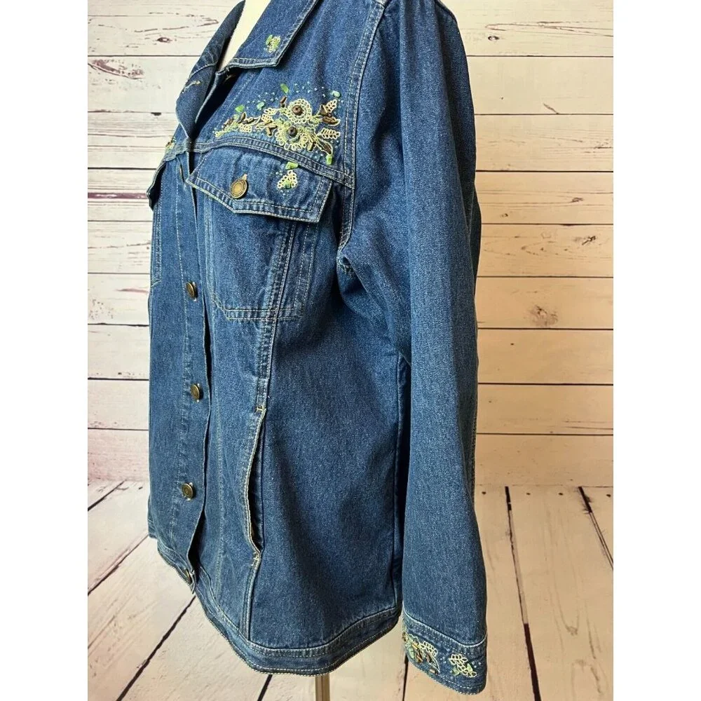 Denim & Co Jean Jacket Plus size 1X Trucker Coat Bling Cotton Y2K 90s - Picture 5 of 9